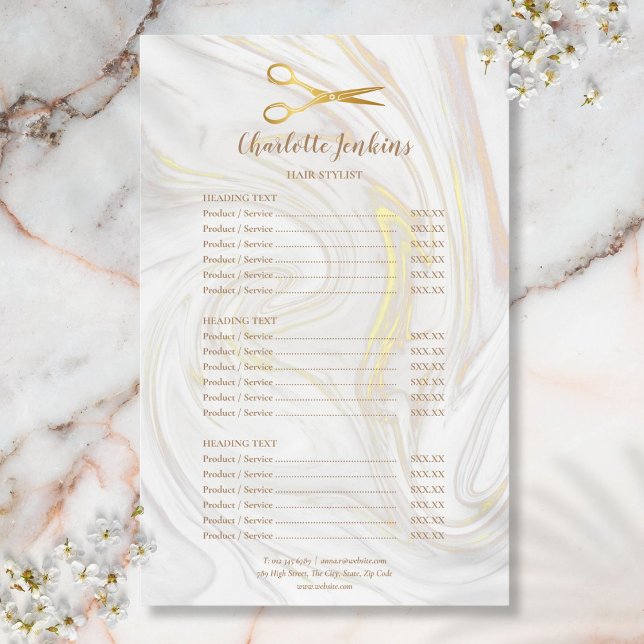 Hairstylist Gold Scissors Marble Service Menu Flyer (Hairstylist Gold Scissors Marble Service Menu Flyer)
