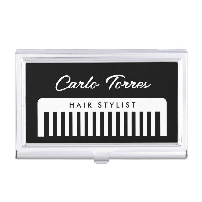 Hairstylist hair comb logo business card case (Front)