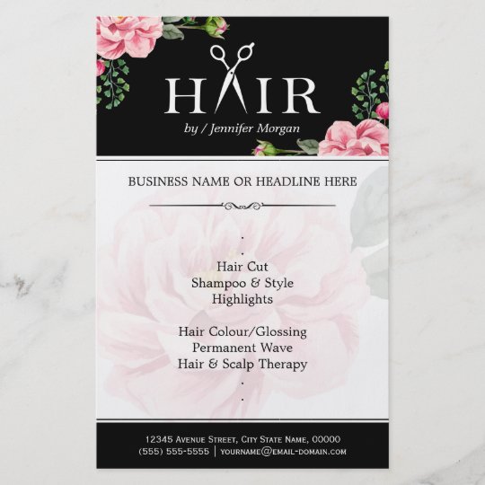 Hairstylist Hair Cut Typography Logo Classy Floral Flyer Zazzle Com