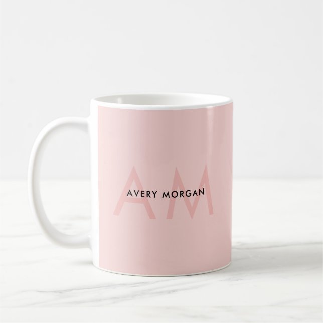 Hairstylist Hair Salon Blush Pink Monogram Coffee Mug (Left)