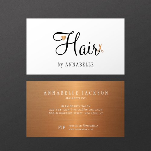 Hairstylist hair salon glam gold metallic chic business card
