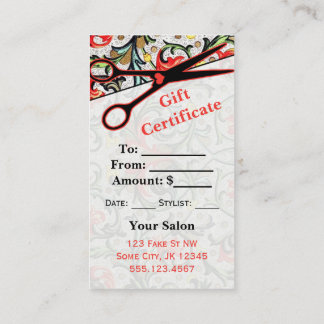 hairstylist hair stylist gift card certificate