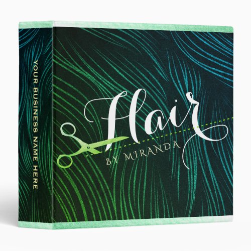 Hairstylist Hairdresser Beauty Green Gold Scissors 3 Ring Binder