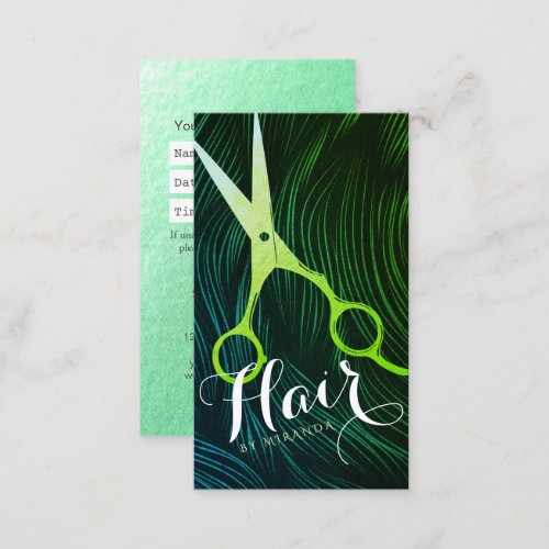 Hairstylist Hairdresser Beauty Green Gold Scissors Appointment Card