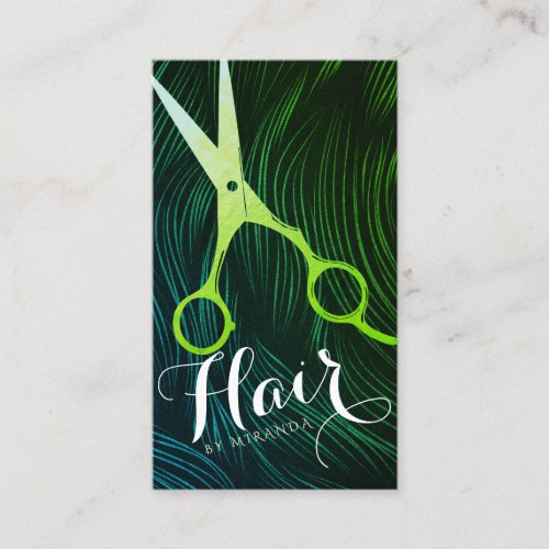 Hairstylist Hairdresser Beauty Green Gold Scissors Business Card