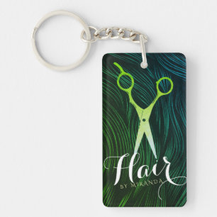 Hairstylist Hairdresser Beauty Green Gold Scissors Keychain