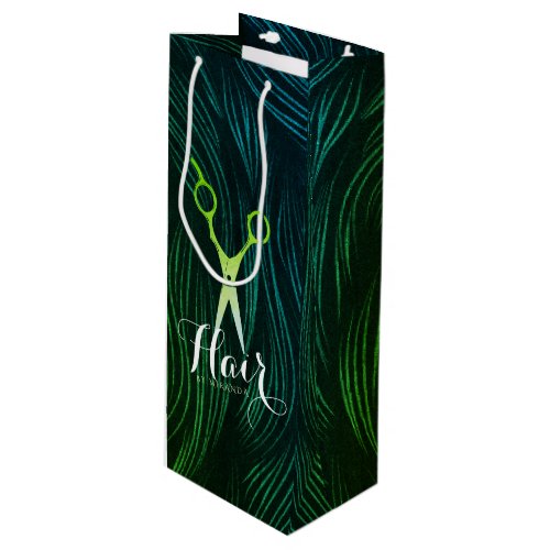 Hairstylist Hairdresser Beauty Green Gold Scissors Wine Gift Bag