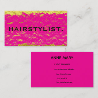 Hairstylist Hot Pink Gold Black Abstract Rustic Business Card