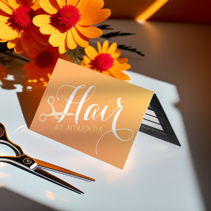 Hairstylist Makeup Orange Gold Scissors Price List Business Card