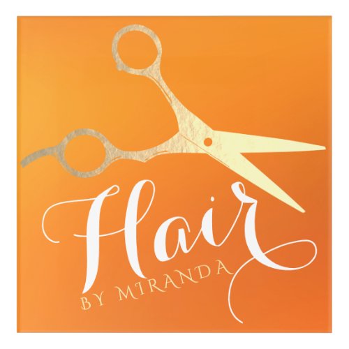 Hairstylist Makeup Salon Chic Orange Gold Scissors Acrylic Print