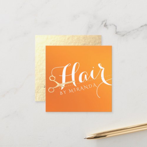 Hairstylist Makeup Salon Chic Orange Gold Scissors Appointment Card