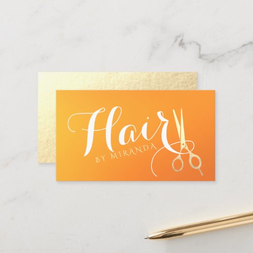 Hairstylist Makeup Salon Chic Orange Gold Scissors Appointment Card