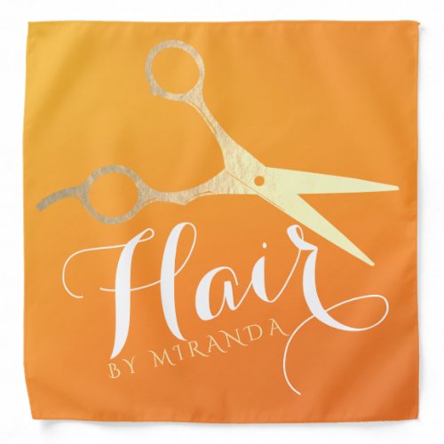 Hairstylist Makeup Salon Chic Orange Gold Scissors Bandana