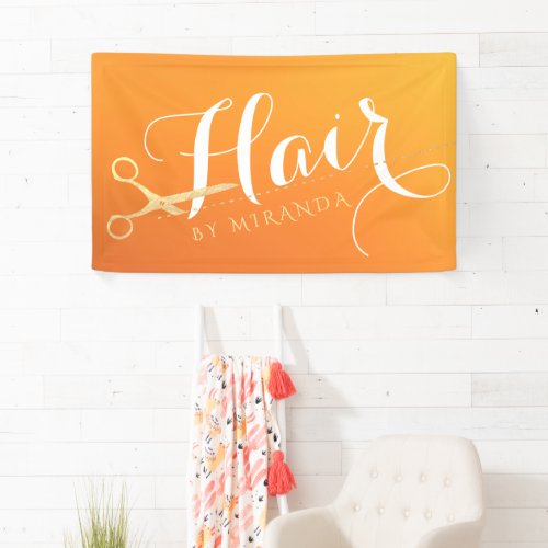 Hairstylist Makeup Salon Chic Orange Gold Scissors Banner