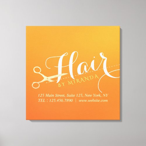 Hairstylist Makeup Salon Chic Orange Gold Scissors Canvas Print