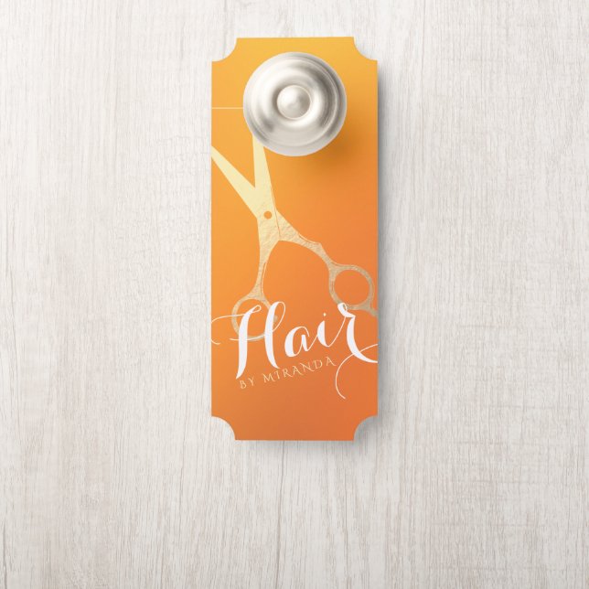 Hairstylist Makeup Salon Chic Orange Gold Scissors Door Hanger (On Knob)