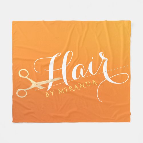 Hairstylist Makeup Salon Chic Orange Gold Scissors Fleece Blanket