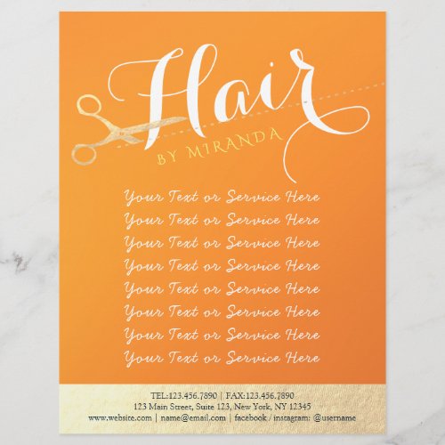 Hairstylist Makeup Salon Chic Orange Gold Scissors Flyer