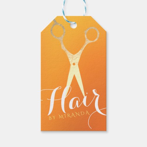 Hairstylist Makeup Salon Chic Orange Gold Scissors Gift Tags