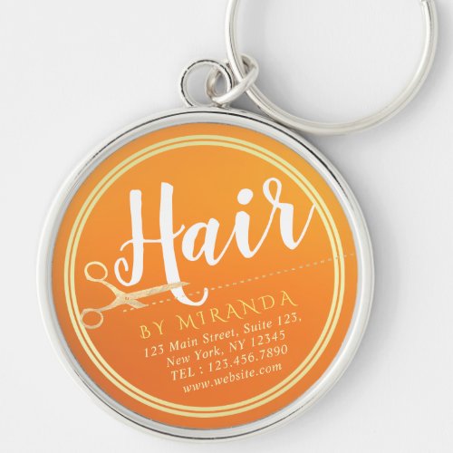 Hairstylist Makeup Salon Chic Orange Gold Scissors Keychain