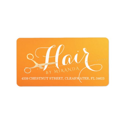 Hairstylist Makeup Salon Chic Orange Gold Scissors Label