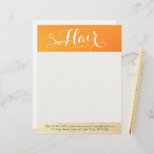 Hairstylist Makeup Salon Chic Orange Gold Scissors Letterhead
