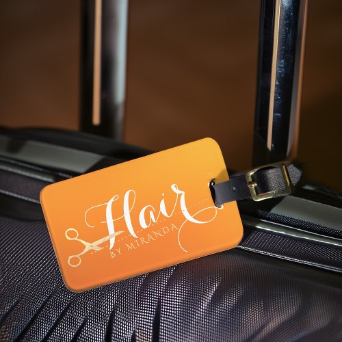 Hairstylist Makeup Salon Chic Orange Gold Scissors Luggage Tag