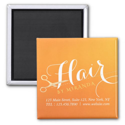 Hairstylist Makeup Salon Chic Orange Gold Scissors Magnet
