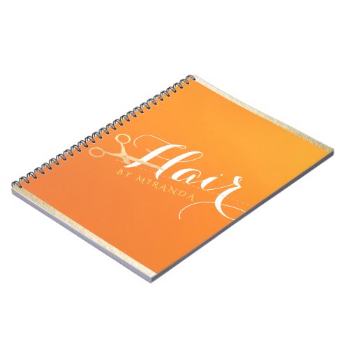 Hairstylist Makeup Salon Chic Orange Gold Scissors Notebook