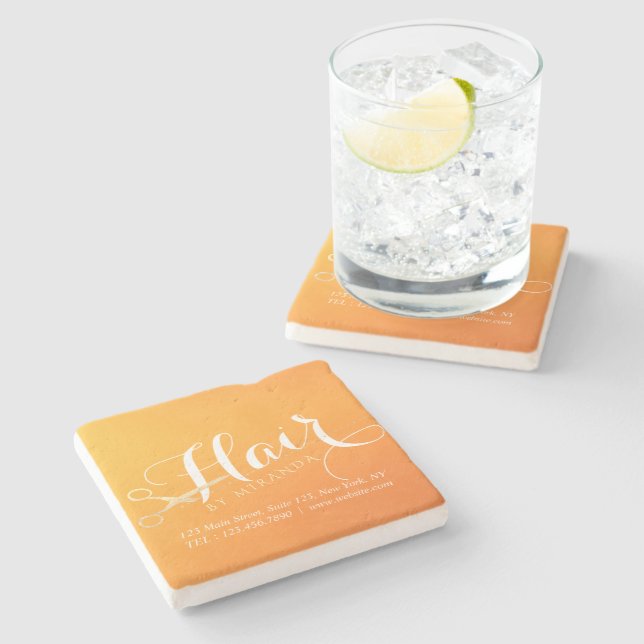 Hairstylist Makeup Salon Chic Orange Gold Scissors Stone Coaster (Side)
