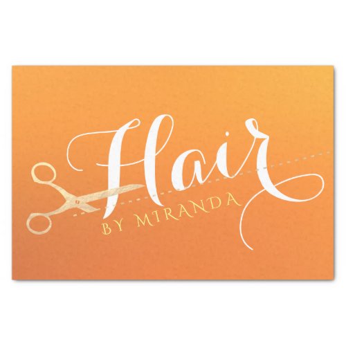 Hairstylist Makeup Salon Chic Orange Gold Scissors Tissue Paper