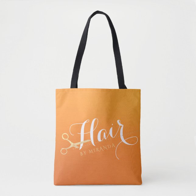 Hairstylist Makeup Salon Chic Orange Gold Scissors Tote Bag (Front)