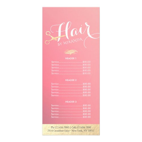 Hairstylist Makeup Salon Gold Scissors Price List Rack Card