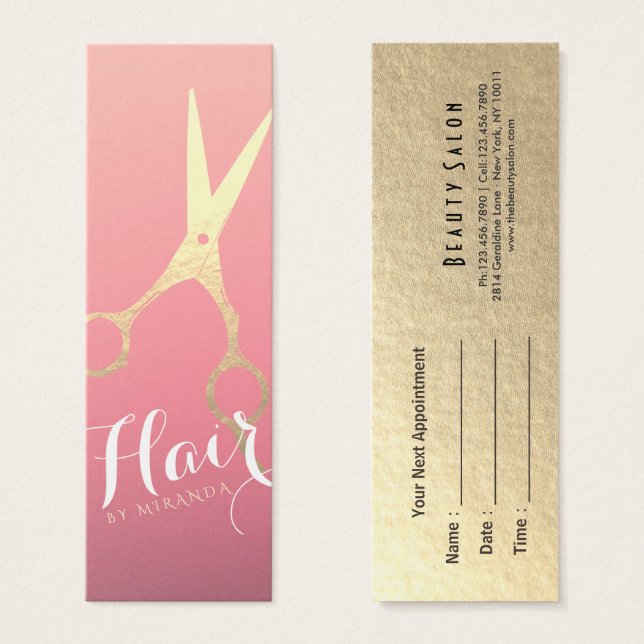 Hairstylist Makeup Salon Modern Pink Gold Scissors (Front & Back)