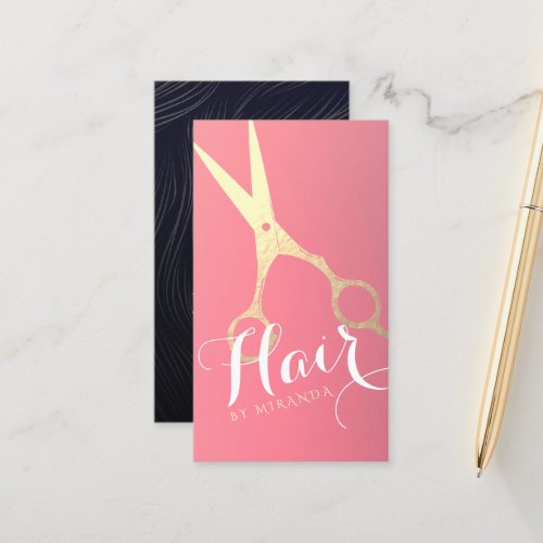 Hairstylist Makeup Salon Modern Pink Gold Scissors Appointment Card