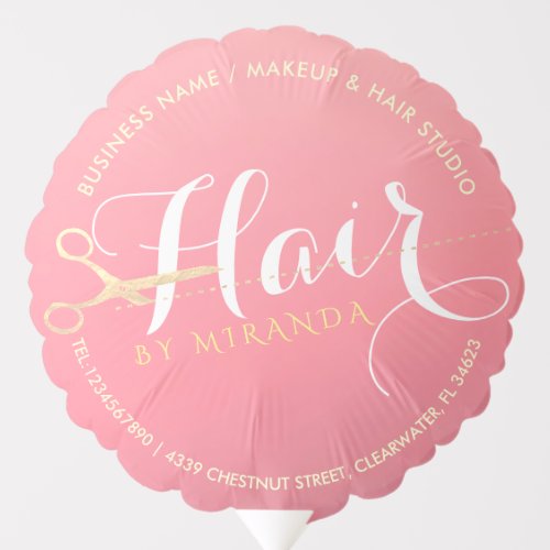 Hairstylist Makeup Salon Modern Pink Gold Scissors Balloon
