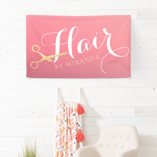 Hairstylist Makeup Salon Modern Pink Gold Scissors Banner