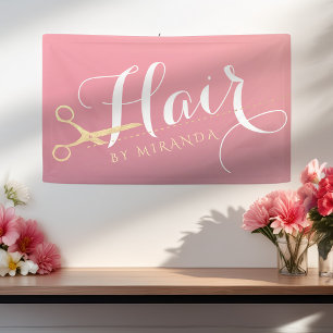 Hairstylist Makeup Salon Modern Pink Gold Scissors Banner