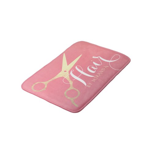 Hairstylist Makeup Salon Modern Pink Gold Scissors Bath Mat