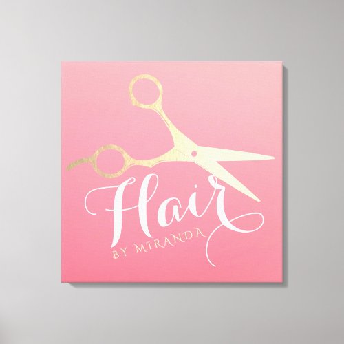 Hairstylist Makeup Salon Modern Pink Gold Scissors Canvas Print
