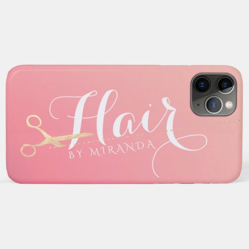 Hairstylist Makeup Salon Modern Pink Gold Scissors iPhone 11 Pro Max Case