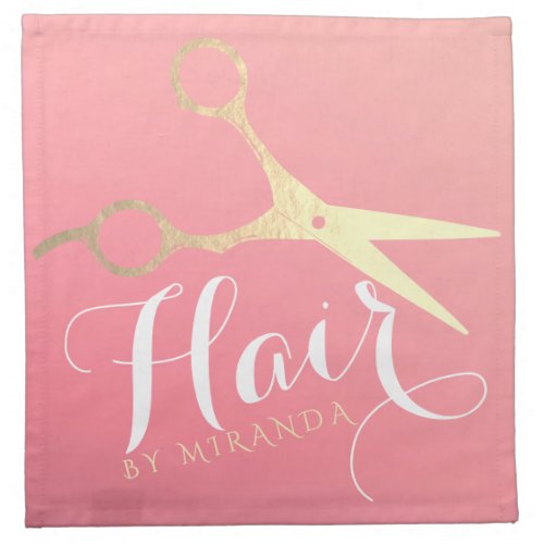 Hairstylist Makeup Salon Modern Pink Gold Scissors Cloth Napkin