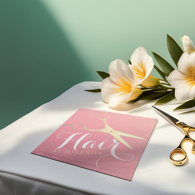Hairstylist Makeup Salon Modern Pink Gold Scissors Cloth Napkin (Creator Uploaded)