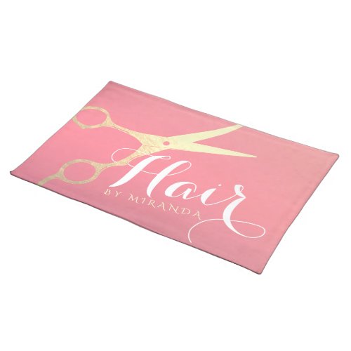 Hairstylist Makeup Salon Modern Pink Gold Scissors Cloth Placemat