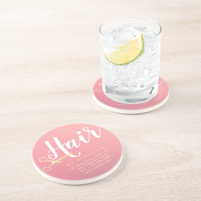 Hairstylist Makeup Salon Modern Pink Gold Scissors Coaster (Side)
