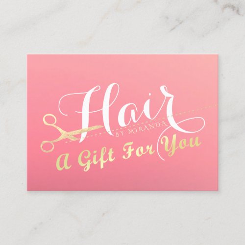 Hairstylist Makeup Salon Modern Pink Gold Scissors Discount Card