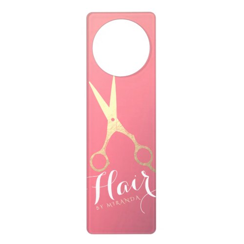 Hairstylist Makeup Salon Modern Pink Gold Scissors Door Hanger