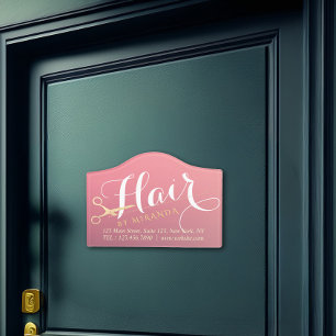 Hairstylist Makeup Salon Modern Pink Gold Scissors Door Sign