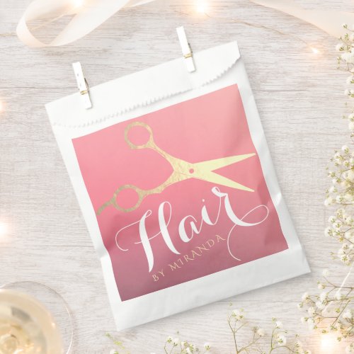 Hairstylist Makeup Salon Modern Pink Gold Scissors Favor Bag