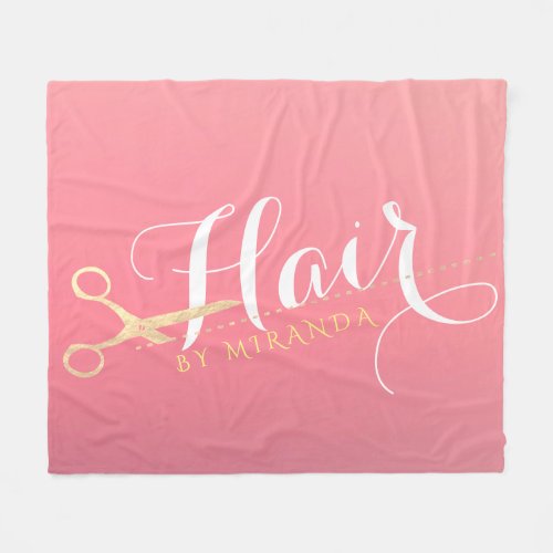 Hairstylist Makeup Salon Modern Pink Gold Scissors Fleece Blanket